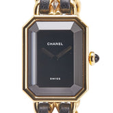 シャネル プルミエールL 腕時計 H0001 クオーツ ブラック文字盤 メッキ レザー レディース CHANEL 【中古】